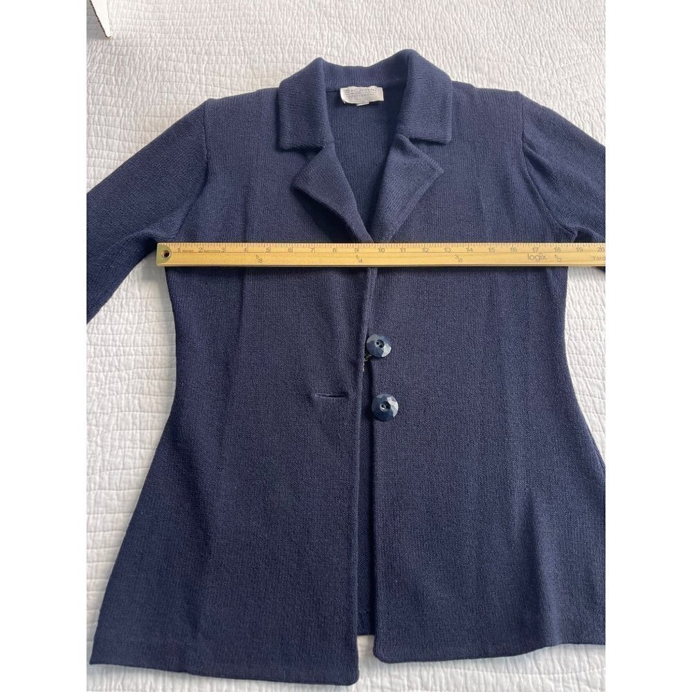 Vintage St. John Sportswear Classic Knit Jacket Blazer SZ P Button Collared Navy - Picture 10 of 12